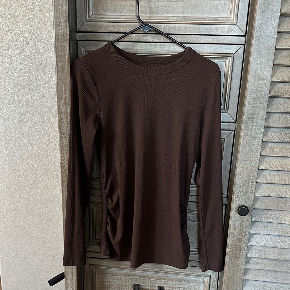Women's Long Sleeve maternity Crewneck Top - Brown